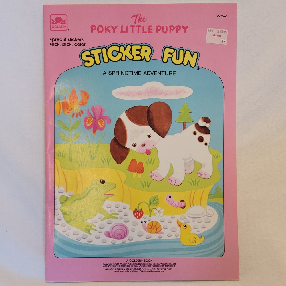 Golden The Poky Little Puppy Sticker Fun Book Kids Pink 1985‎ Springtime Fun